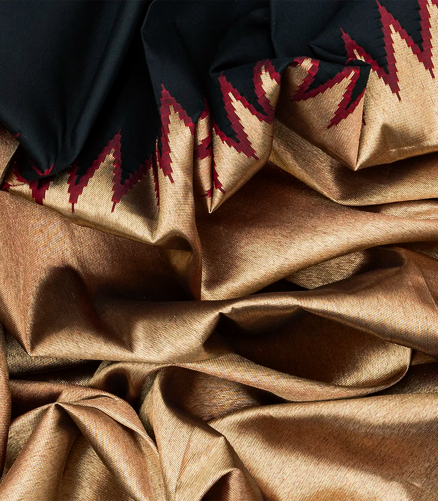 Black Handloom Kanchipuram Silk Saree With Rising Border-Black