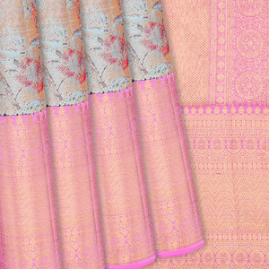Multi Colour  Handloom Kanchipuram Silk Saree With Peacock Motifs-Multi colour