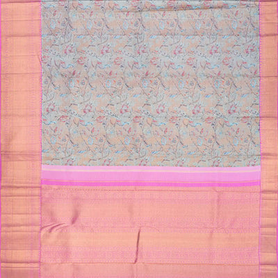 Multi Colour  Handloom Kanchipuram Silk Saree With Peacock Motifs-Multi colour