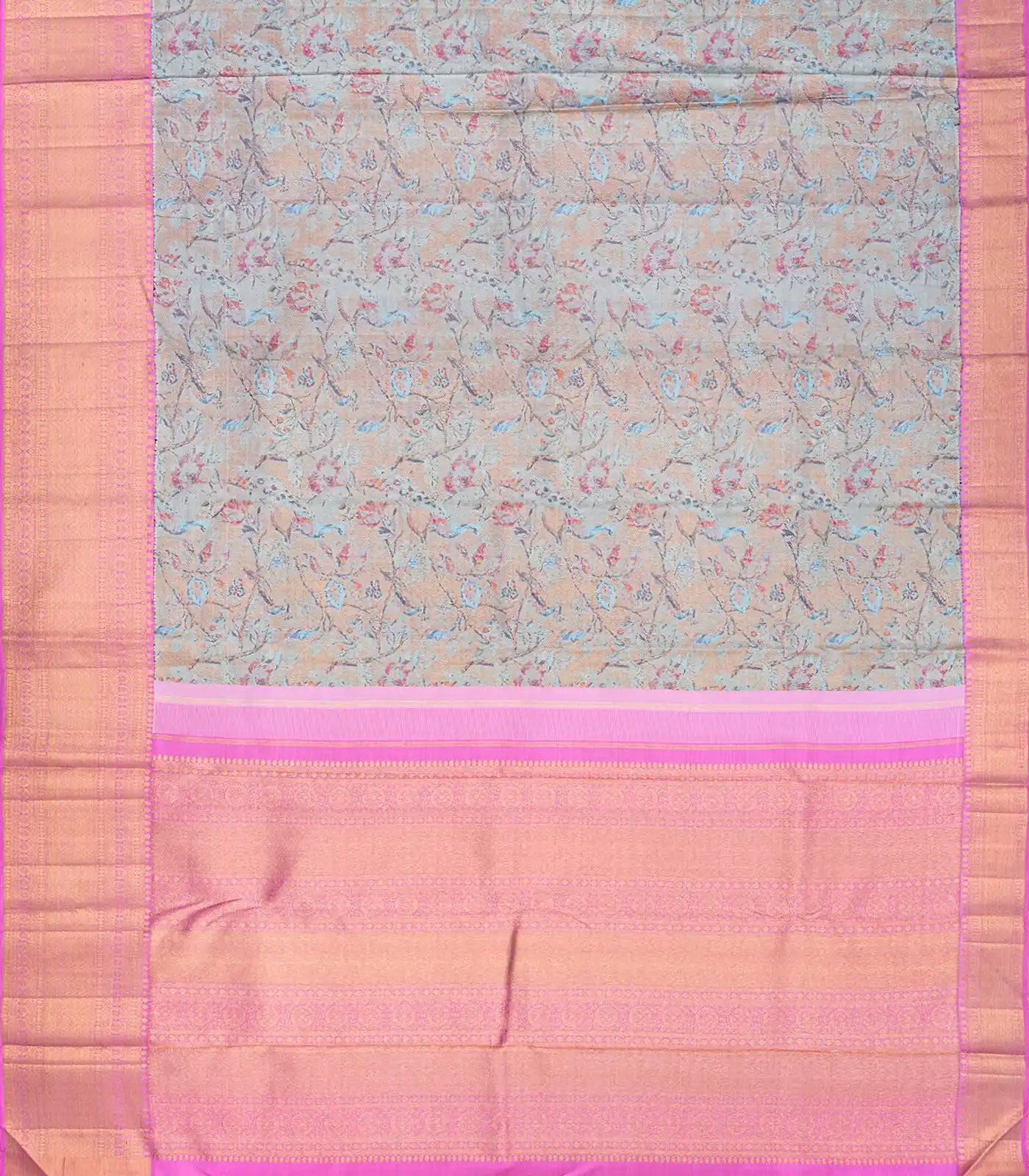 Multi Colour  Handloom Kanchipuram Silk Saree With Peacock Motifs-Multi colour