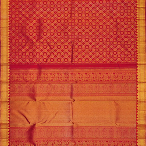 Red Handloom Kanchipuram Silk Saree With Floral Jaal Motifs-Red