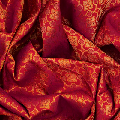 Red Handloom Kanchipuram Silk Saree With Floral Jaal Motifs-Red