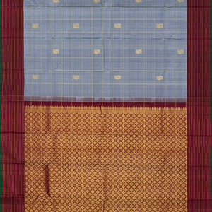 Grey Handloom Kanchipuram Silk Saree With Annam Chakaram Motifs-Grey