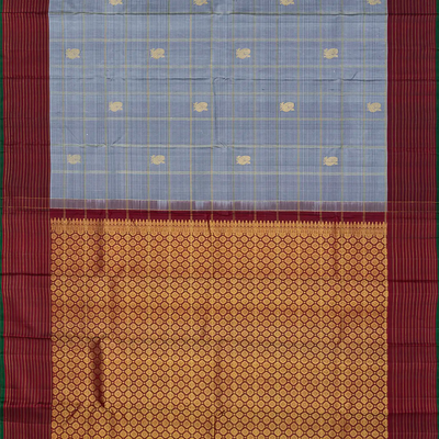 Grey Handloom Kanchipuram Silk Saree With Annam Chakaram Motifs-Grey