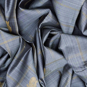 Grey Handloom Kanchipuram Silk Saree With Annam Chakaram Motifs-Grey