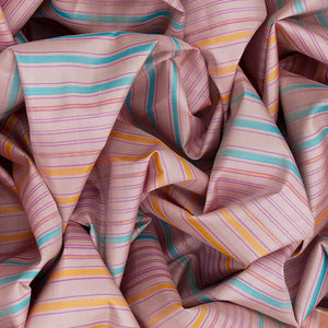 Baby Pink Handloom Kanchipuram Silk Saree With Multi Stripes-Baby Pink