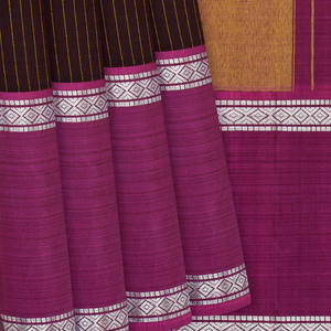 Maroon Handloom Kanchipuram Silk Saree With Zari Stripes-Maroon