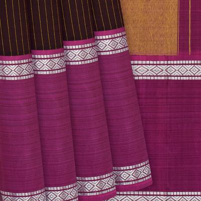 Maroon Handloom Kanchipuram Silk Saree With Zari Stripes-Maroon