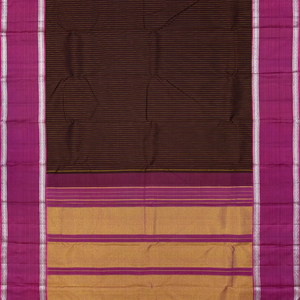 Maroon Handloom Kanchipuram Silk Saree With Zari Stripes-Maroon