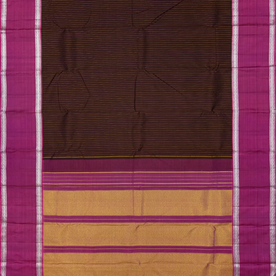 Maroon Handloom Kanchipuram Silk Saree With Zari Stripes-Maroon
