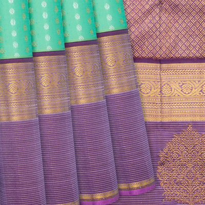 Aquamarine Handloom Kanchipuram Korvai Silk Saree With Floral Motifs-Aquamarine