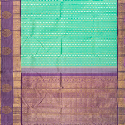 Aquamarine Handloom Kanchipuram Korvai Silk Saree With Floral Motifs-Aquamarine