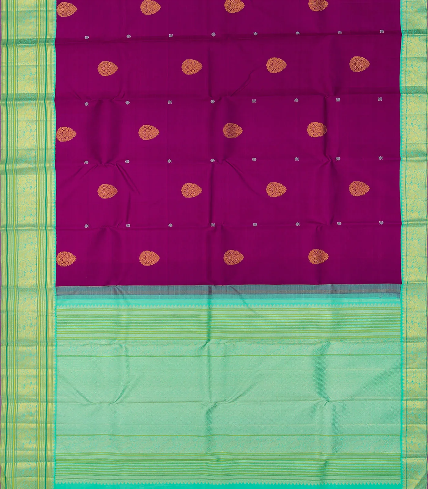 Magenta Handloom Kanchipuram Korvai Silk Saree With Floral Motifs-Magenta