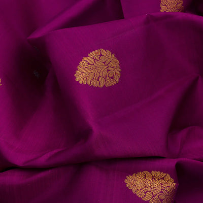 Magenta Handloom Kanchipuram Korvai Silk Saree With Floral Motifs-Magenta