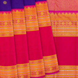 Purple Handloom Kanchipuram Korvai Silk Saree With Rudraksham Motifs-Purple