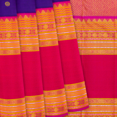 Purple Handloom Kanchipuram Korvai Silk Saree With Rudraksham Motifs-Purple