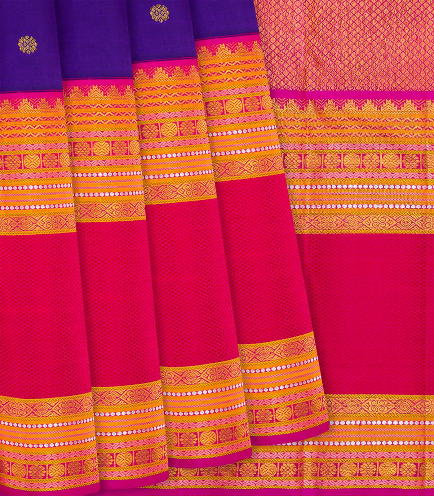 Purple Handloom Kanchipuram Korvai Silk Saree With Rudraksham Motifs-Purple