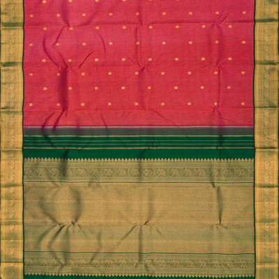 Crimson Handloom Kanchipuram Korvai Silk Saree With Checks-Crimson