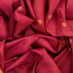 Crimson Handloom Kanchipuram Korvai Silk Saree With Checks-Crimson