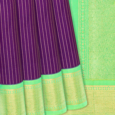 Magenta Handloom Kanchipuram Korvai Silk Saree With Zari Stripes-Magenta