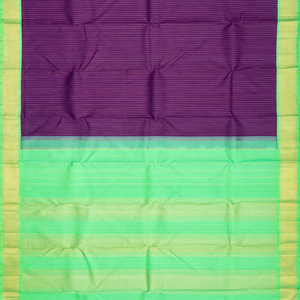 Magenta Handloom Kanchipuram Korvai Silk Saree With Zari Stripes-Magenta