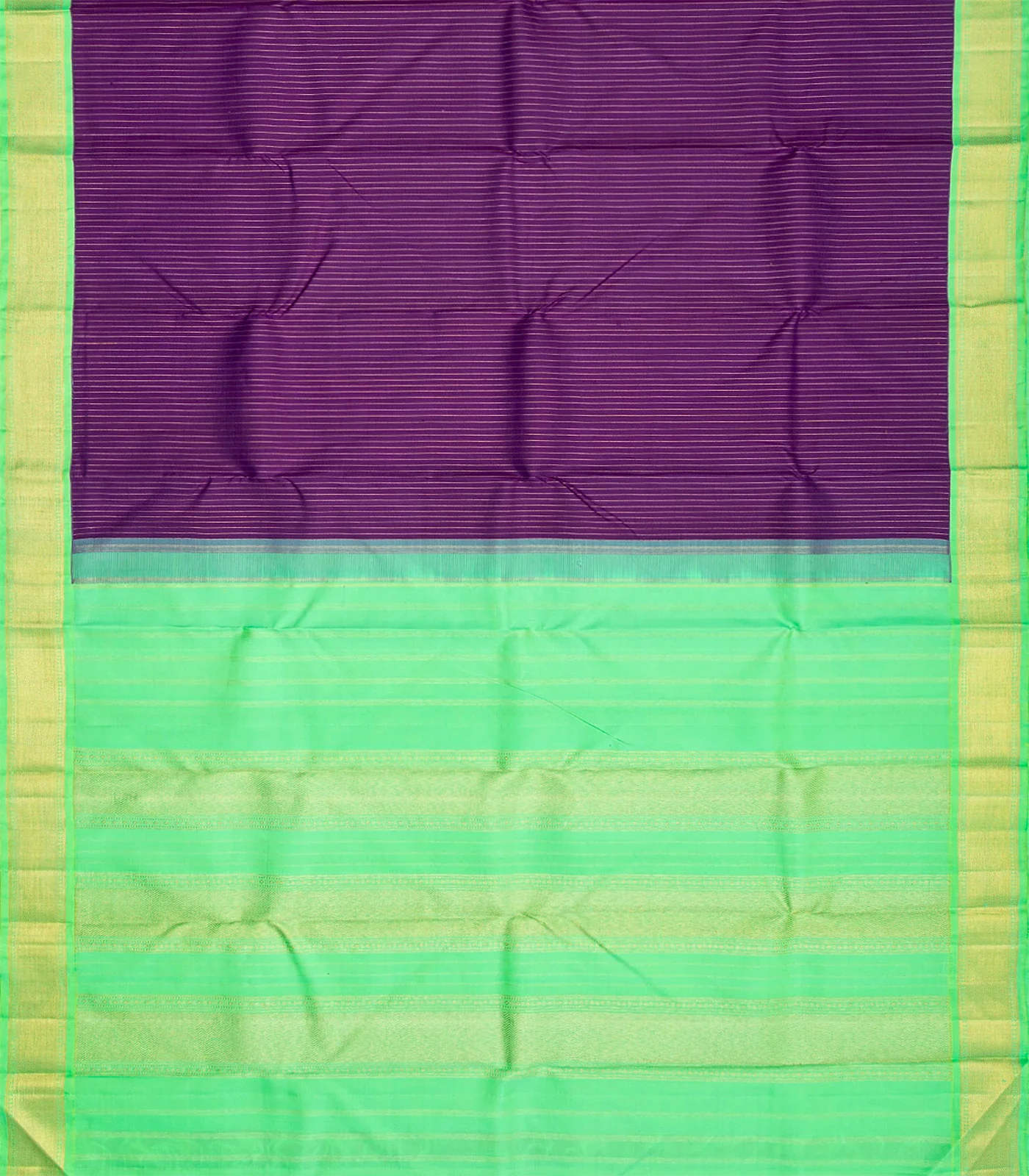 Magenta Handloom Kanchipuram Korvai Silk Saree With Zari Stripes-Magenta