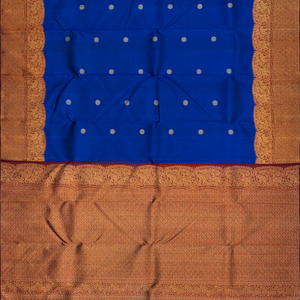 Blue Handloom Kanchipuram Korvai Silk Saree With Chakaram Motifs-Blue