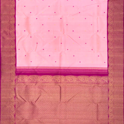 Baby Pink Handloom Kanchipuram Korvai Silk Saree With Kamalam Motifs-Baby Pink