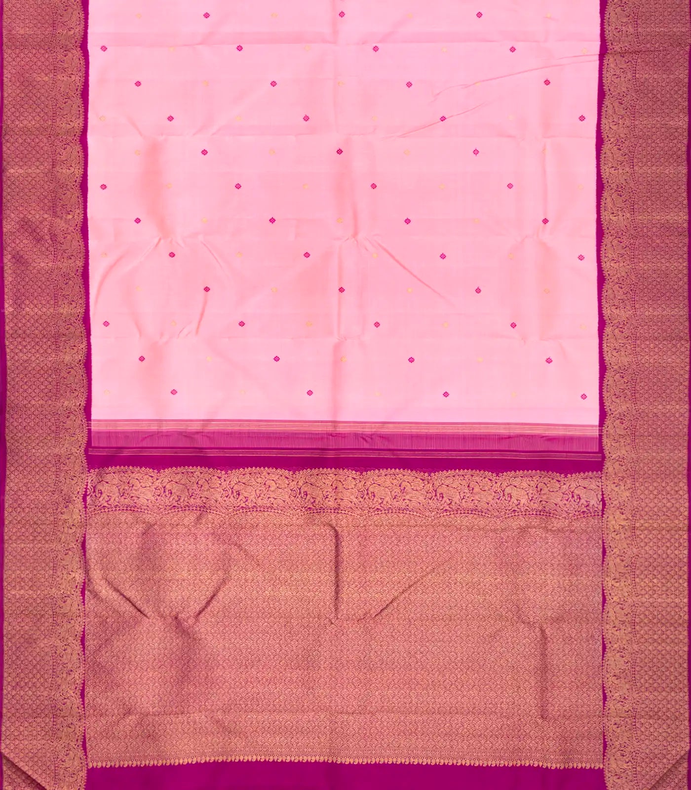 Baby Pink Handloom Kanchipuram Korvai Silk Saree With Kamalam Motifs-Baby Pink
