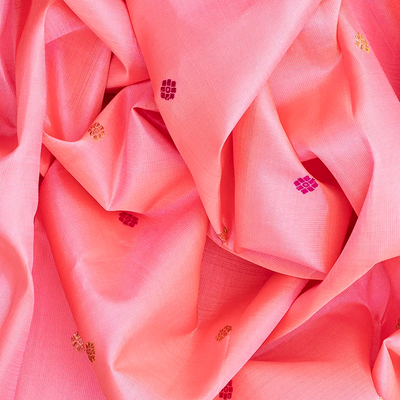 Baby Pink Handloom Kanchipuram Korvai Silk Saree With Kamalam Motifs-Baby Pink