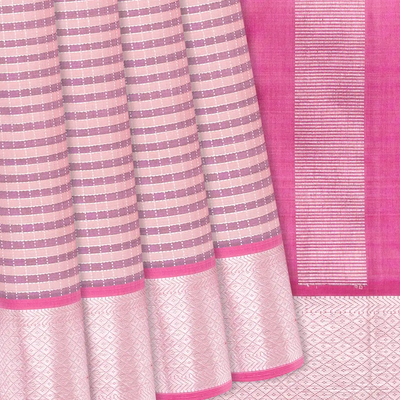 Dusty Pink Handloom Kanchipuram Silk Saree With Checks-Dusty Pink