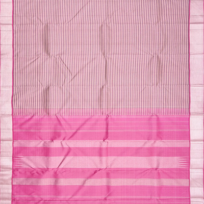 Dusty Pink Handloom Kanchipuram Silk Saree With Checks-Dusty Pink