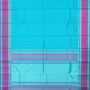 Turquoise Handloom Kanchipuram Silk Saree With Zari Stripes-Turquoise