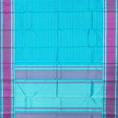 Turquoise Handloom Kanchipuram Silk Saree With Zari Stripes-Turquoise