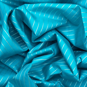 Turquoise Handloom Kanchipuram Silk Saree With Zari Stripes-Turquoise