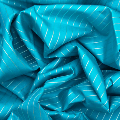 Turquoise Handloom Kanchipuram Silk Saree With Zari Stripes-Turquoise