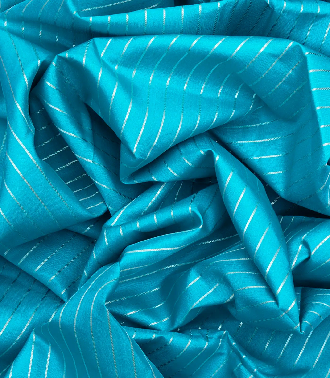 Turquoise Handloom Kanchipuram Silk Saree With Zari Stripes-Turquoise