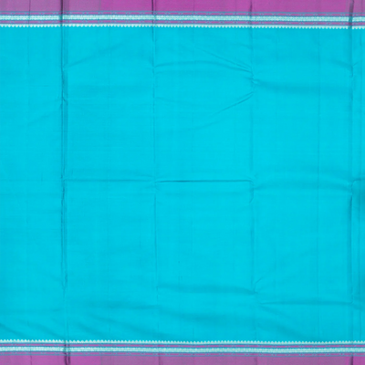 Turquoise Handloom Kanchipuram Silk Saree With Zari Stripes-Turquoise