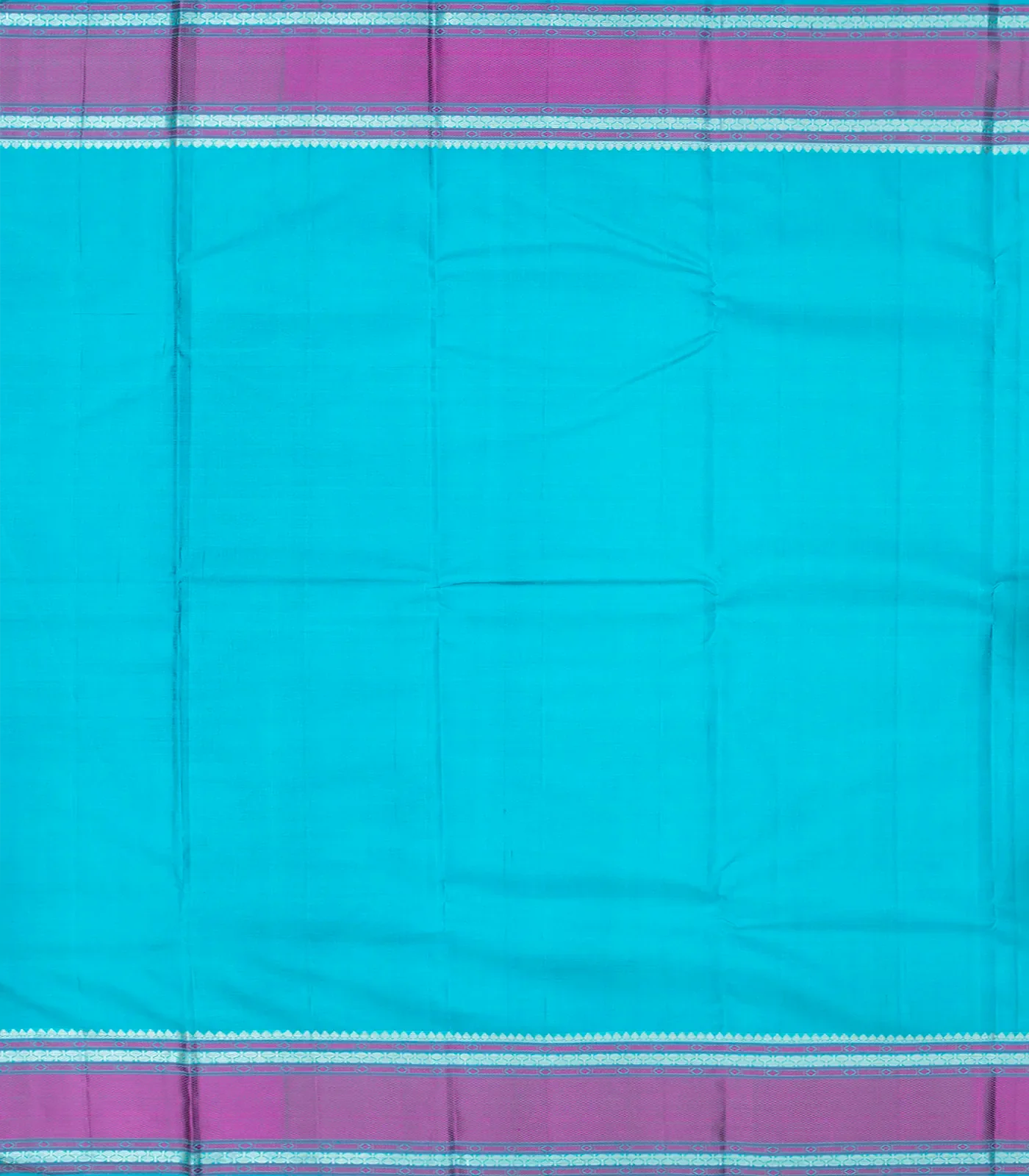 Turquoise Handloom Kanchipuram Silk Saree With Zari Stripes-Turquoise