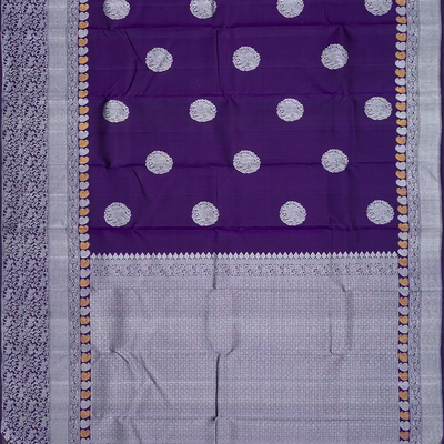 Purple Handloom Kanchipuram Silk Saree With Elephant Buttas-Purple