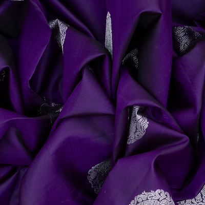 Purple Handloom Kanchipuram Silk Saree With Elephant Buttas-Purple