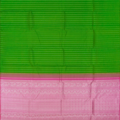 Leafy Green Handloom Kanchipuram Silk Saree With Dotted Stripes-Leaf Green