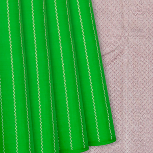Green Handloom Kanchipuram Silk Saree With Veldari Stripes-Green