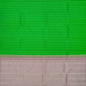 Green Handloom Kanchipuram Silk Saree With Veldari Stripes-Green