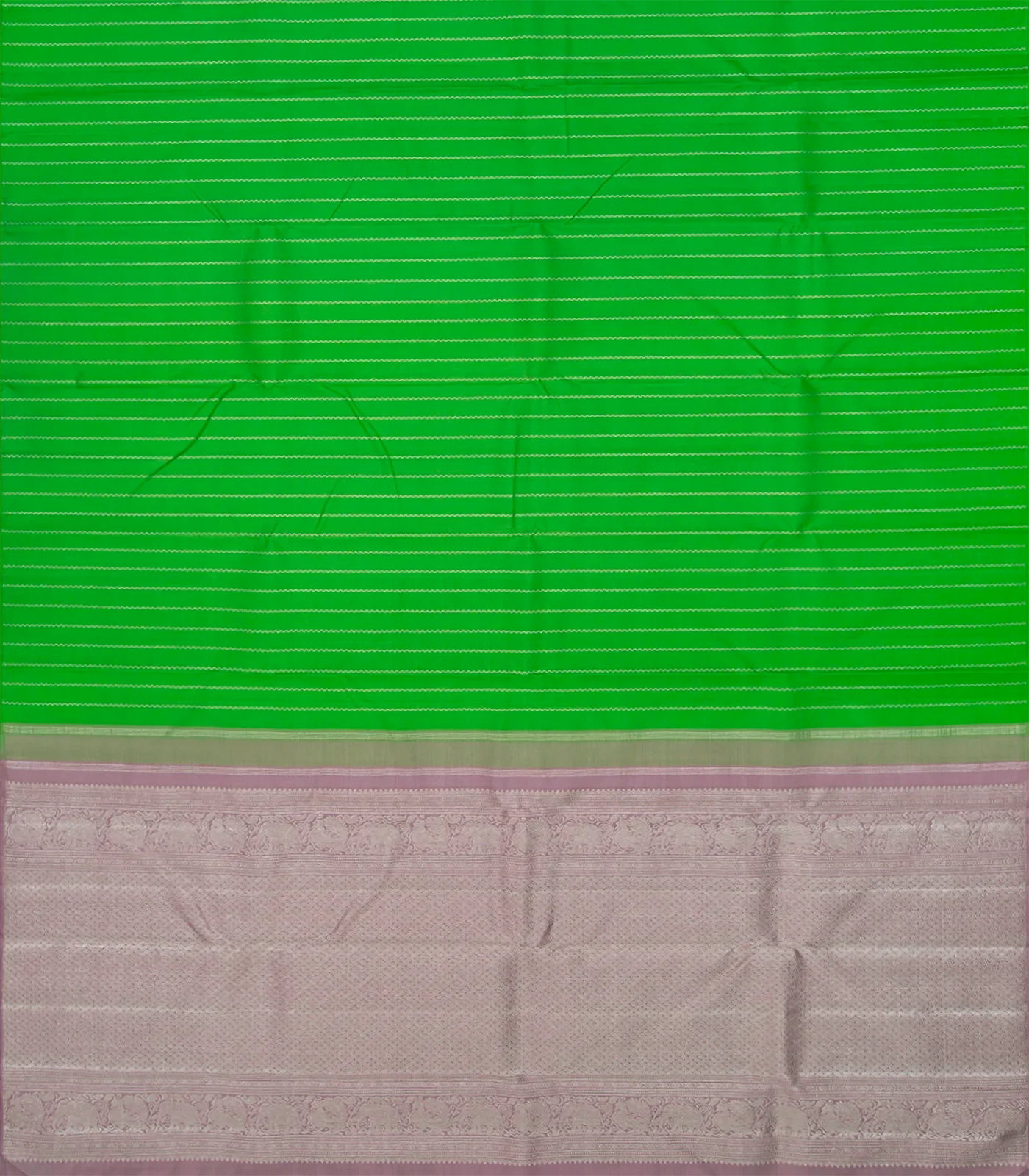 Green Handloom Kanchipuram Silk Saree With Veldari Stripes-Green