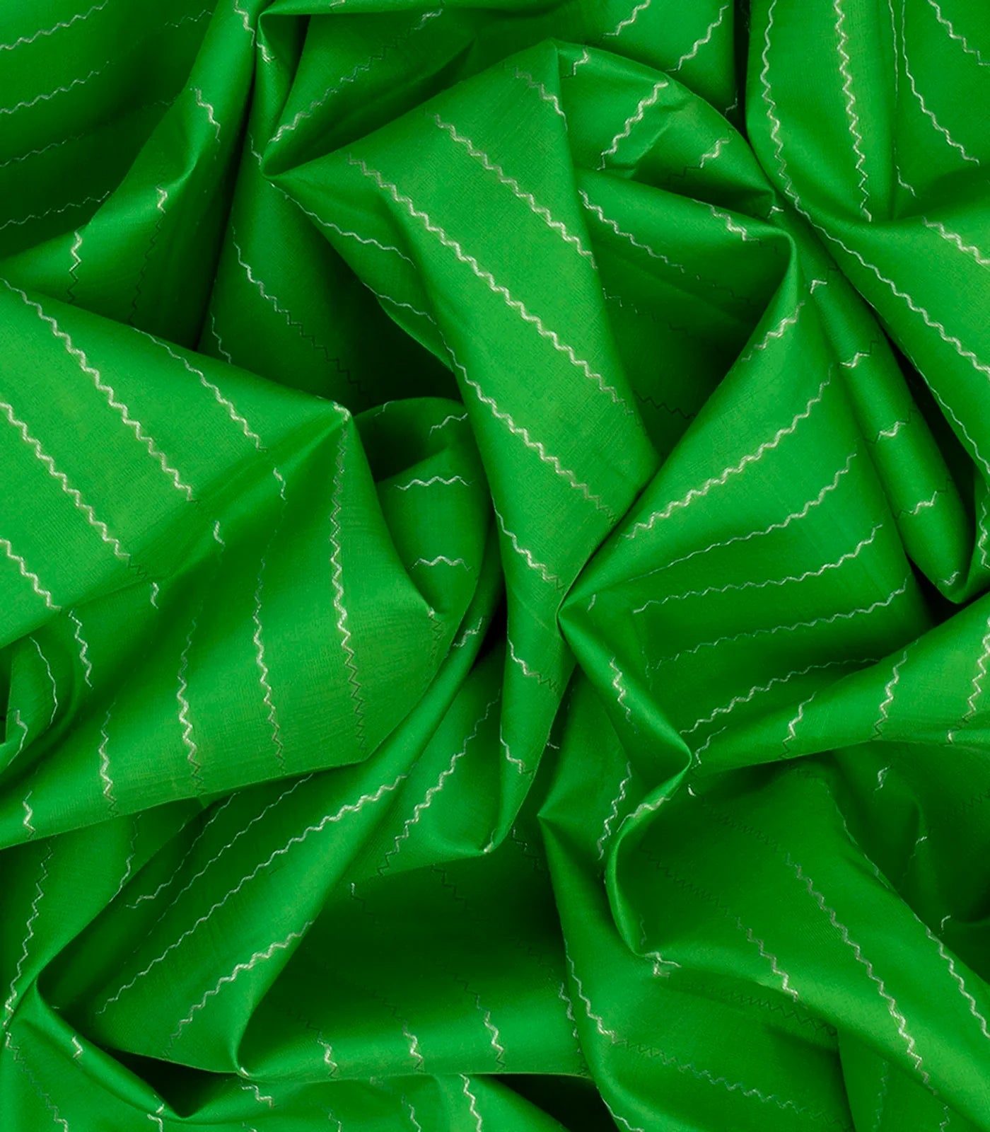 Green Handloom Kanchipuram Silk Saree With Veldari Stripes-Green