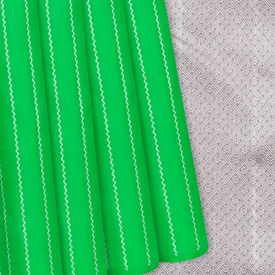 Light Green Handloom Kanchipuram Silk Saree With Veldari Stripes-Light Green