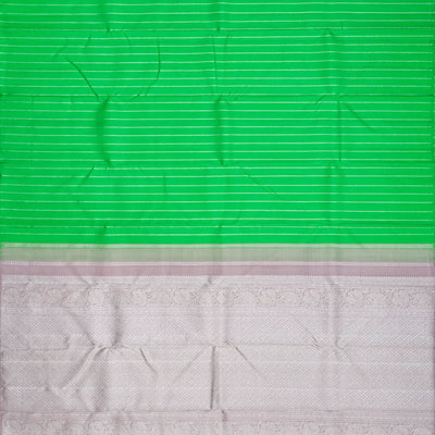Light Green Handloom Kanchipuram Silk Saree With Veldari Stripes-Light Green