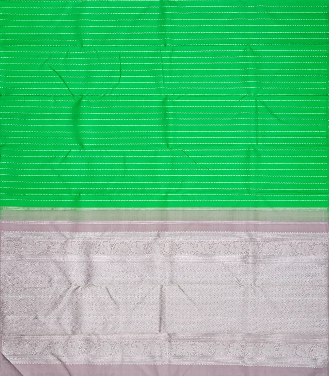 Light Green Handloom Kanchipuram Silk Saree With Veldari Stripes-Light Green