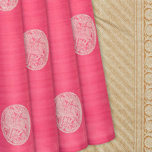 Dark Peach Handloom Kanchipuram Silk Saree With Horse Buttas-Dark Peach